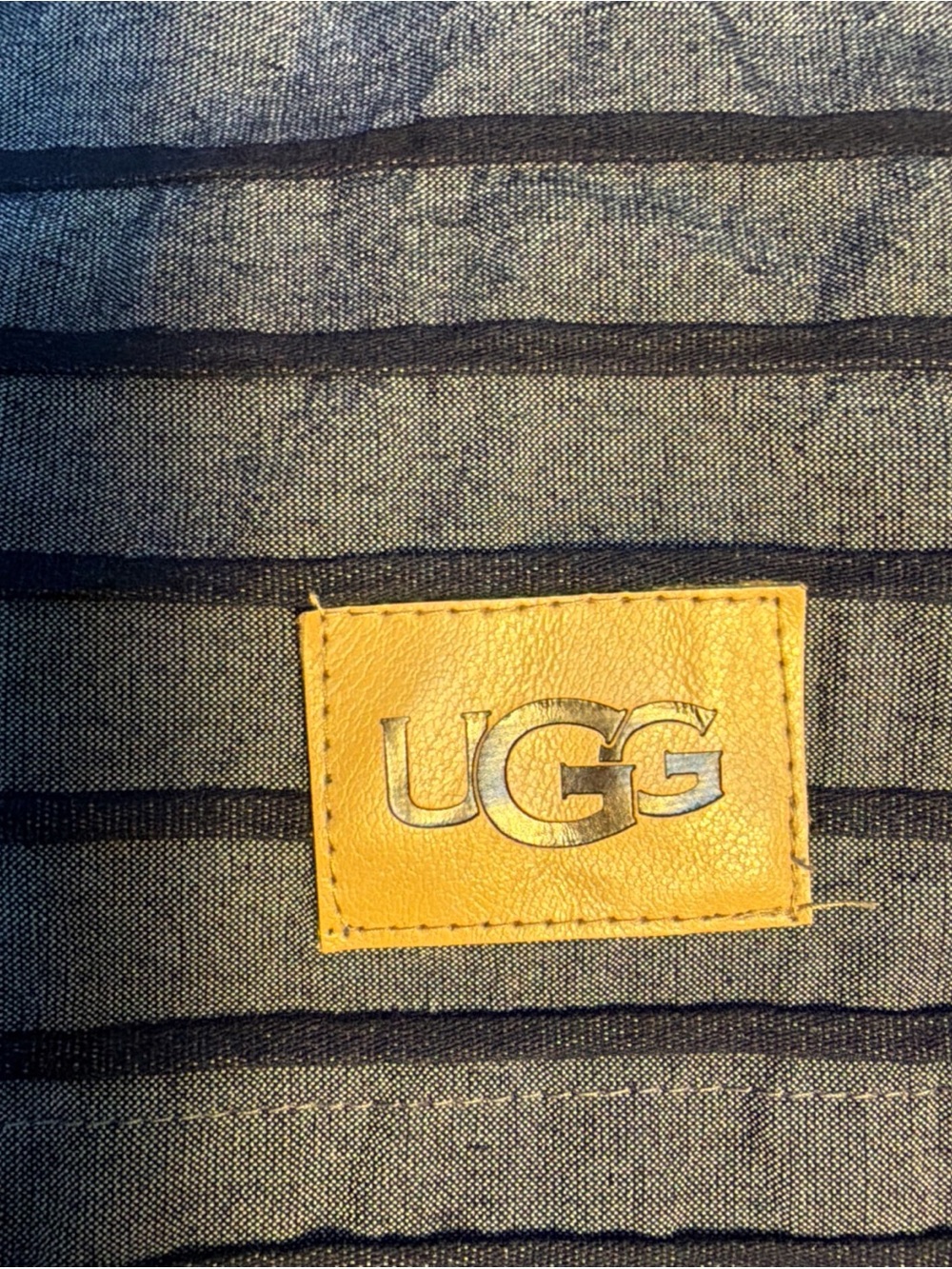 UGG fabric shower curtain cotton polyester blend 72”x72” denim blue dark stripes